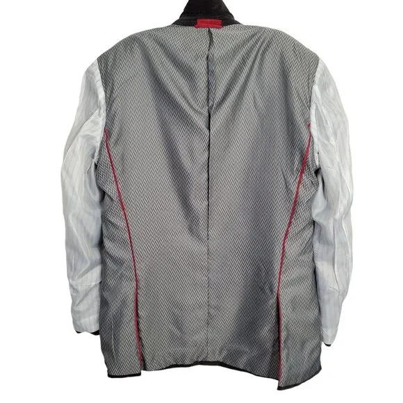 Alfani Mens Size 40L Blazer Sport Coat Slim Fit Velvet Micro Check Black Gray